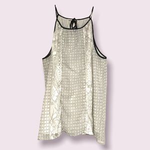 LOFT White Lace Tank Top Blouse with Black Edging